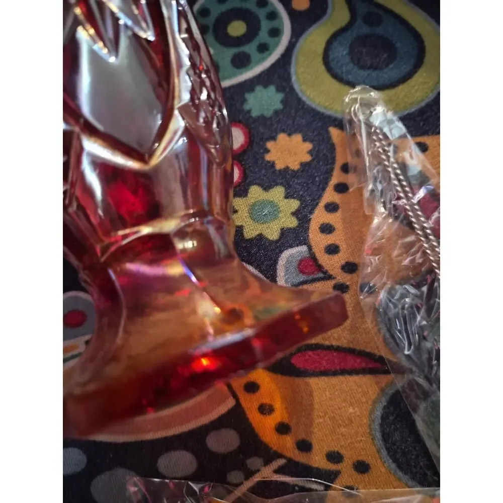 Vintage Indiana Glass Heirloom Pattern Amberina Swung Vase 8 Finger Massive GLOW